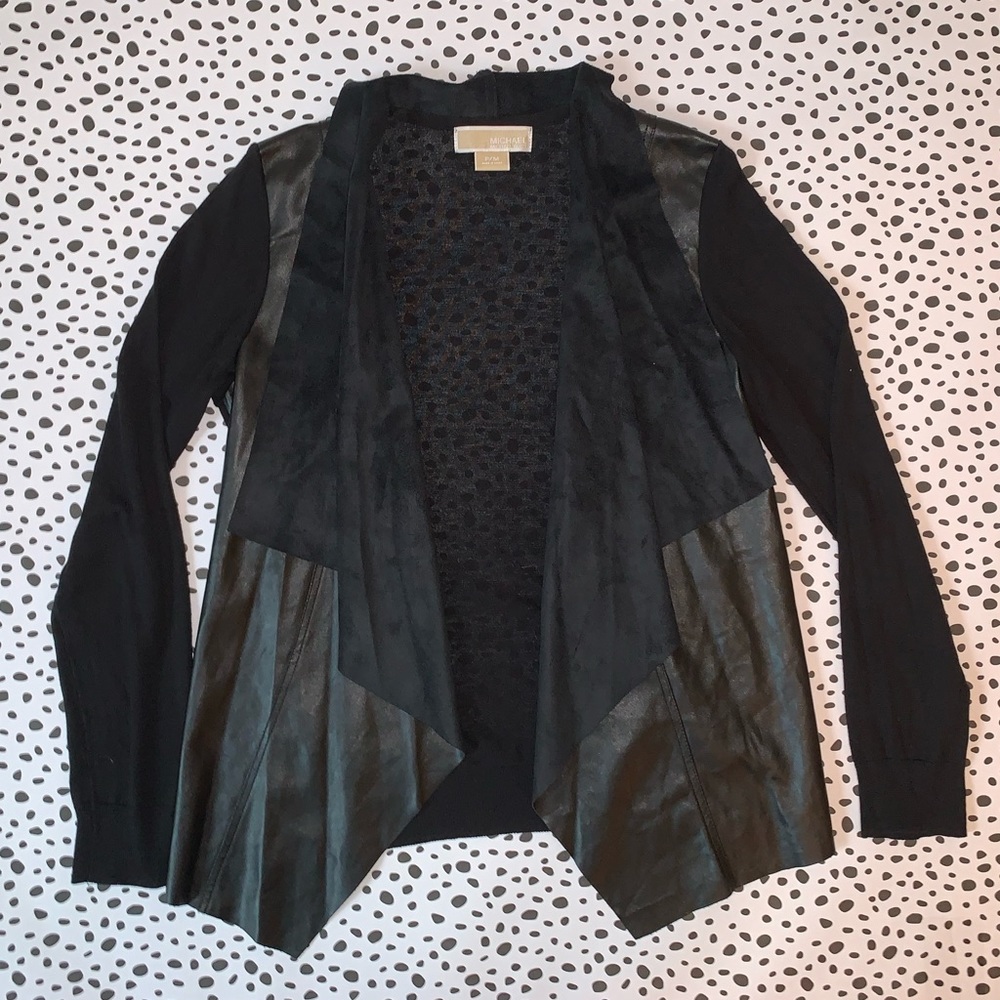 Michael Kors Faux Leather Black Cardigan